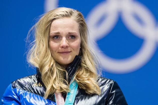 180214 Stina Nilsson of Sweden, Gold, in tears while celebrating at the medal ceremony for the Men s Cross Country Sprint during day five of the 2018 Winter Olympics on February 14, 2018 in Pyeongchang. Photo: Carl Sandin BILDBYRN kod CS 57999_292 Copyright: CARLxSANDIN BB180214CS108
