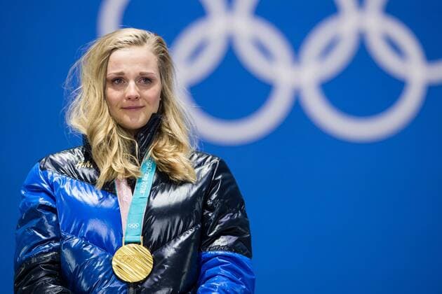180214 Stina Nilsson of Sweden, Gold, in tears while celebrating at the medal ceremony for the Men s Cross Country Sprint during day five of the 2018 Winter Olympics on February 14, 2018 in Pyeongchang. Photo: Carl Sandin BILDBYRN kod CS 57999_292 Copyright: CARLxSANDIN BB180214CS109