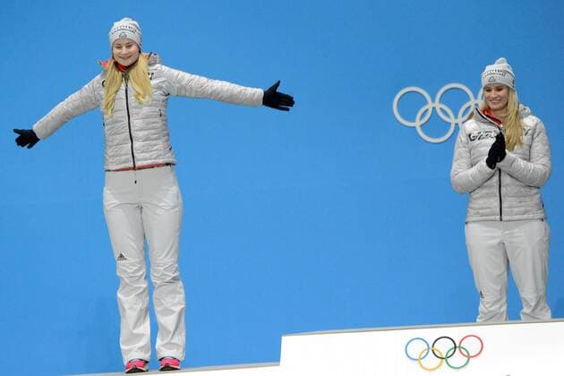 February 14, 2018 - Pyeongchang, South Korea - DAJANA EITBERGER of Germany celebrates getting the silver medal for the Women s Singles luge event in the PyeongChang Olympic Games Olympische Spiele Olympia OS PyeongChang 18: Luge Women - ZUMAl132 20180214_zap_l132_054 Copyright: xChristopherxLevyx