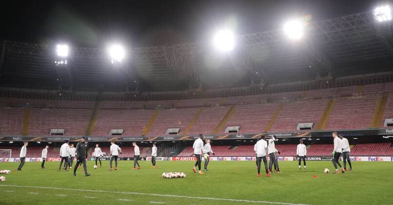 RB Leipzig - Training Fussball Euro League Neapel, Napoli, 14.02.2018, San Paolo Stadium, Fussball, UEFA EURO EM Europameisterschaft Fussball League, 16el Finale , Training von RB Leipzig am Vortag des Spieles SSC Neapel vs. RB Leipzig. , Im Bild; Abschlußtraining . ,