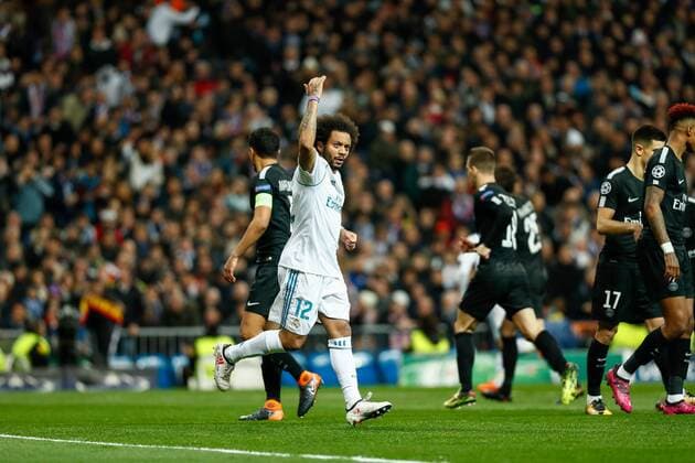 Marcelo of Real Madrid during the Chambions League match played on Santiago Bernabeu Stadium between Real Madrid and PSG Paris Saint Germain, Feb 14th 2018. Photo: Oscar J. Barroso AFP7  xOscarxJ.xBarrosox xAFP7x xRealxMadridxvxPSG,xChampionsxLeague,xSpain,xFebx14thx2018x