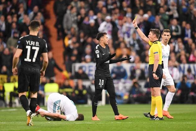 10 NEYMAR JR (psg) - DECEPTION - CARTON JAUNE FOOTBALL : Real Madrid vs Paris SG - Ligue des Champions - 14 02 2018 AnthonyBIBARD FEP Panoramic 