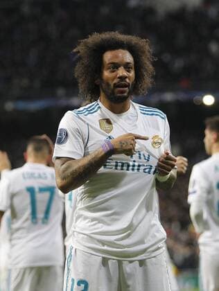 Soccer match between Real Madrid and Paris Saint Germain of Champions League 2017 2018, held at the Santiago Bernabeu stadium, in Madrid. (Photo: Jose Cuesta 261 Cordon Press). Marcelo celebrates after scoring.  xJosexLuisxCuestax xx