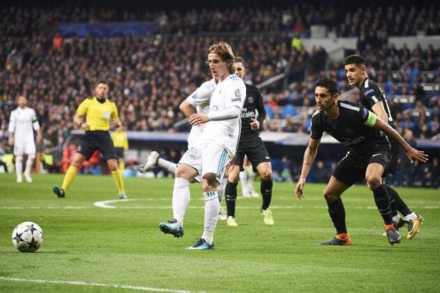February 14, 2018 - Madrid, Spain - Luka Modric (midfielder; Real Madrid) in action during the UEFA Champions League match between Real Madrid and Paris Saint-Germain at Santiago Bernabeu on February 14, 2018 in Madrid, Spain Real Madrid vs Paris Saint-Germain UEFA Champions League  - ZUMAg15_ 20180214_zaf_g15_133 Copyright: xJackxAbuinx