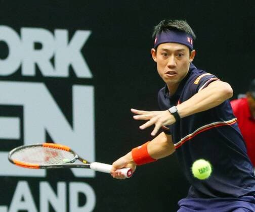 Tennis: Nishikori at New York Open Kei Nishikori of Japan returns a shot in his match against Evgeny Donskoy of Russia in the second round of the New York Open ATP Tennis Herren World Tour Tennis Tournament in New York on Feb. 14, 2018. 