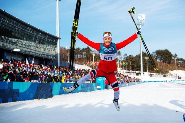 Olympia-Bilder des Tages - SPORT 180215 Ragnhild Haga of Norway celebrates efter winning the the women s cross country 10 km free during day six of the 2018 Winter Olympics on February 15, 2018 in Pyeongchang. Photo: Carl Sandin BILDBYRAN kod CS 57999_294 Copyright: CARLxSANDIN BB180215CS030