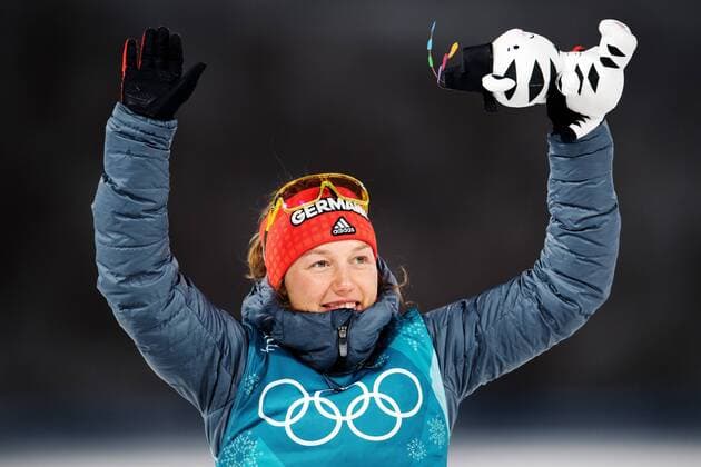 180215 Laura Dahlmeier of Germany (bronze) celebrate on the podium after the women s 15 km biathlon during day six of the 2018 Winter Olympics on February 15, 2018 in Pyeongchang. Photo: Carl Sandin BILDBYRAN kod CS 57999_295 *** 180215 Laura Dahlmeier of Germany bronze celebrate on the podium after the women s 15 km biathlon during day six of the 2018 Winter Olympics on February 15 2018 in Pyeongchang Photo Carl Sandin BILDBYRAN code CS 57999 295  Copyright: CARLxSANDIN BB180215CS078