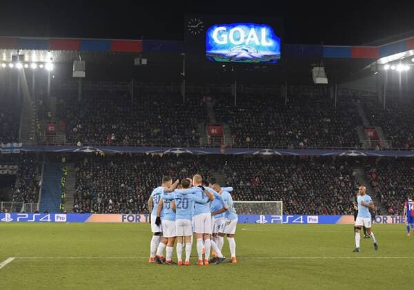 13.02.2018, Fussball UEFA Champions League 2017 2018, Achtelfinale, FC Basel - Manchester City, im St-Jakobs-Park Stadion in Basel (Schweiz). GOAL, Tor für Manchester.
