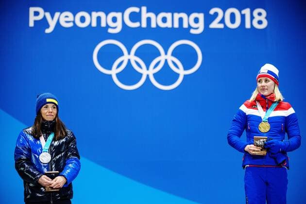 180215 Charlotte Kalla of Sweden (silver) and Ragnhild Haga of Norway (gold) at a Medal Ceremony for women s cross country 10 km free during day six of the 2018 Winter Olympics on February 15, 2018 in Pyeongchang. Photo: Joel Marklund BILDBYRAN kod JM 87625 Copyright: JOELxMARKLUND BB180215JM116
