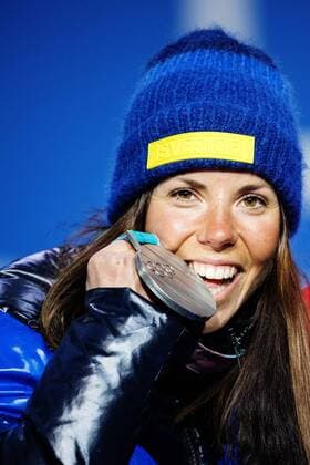 180215 Charlotte Kalla of Sweden (silver), at a Medal Ceremony for women s cross country 10 km free during day six of the 2018 Winter Olympics on February 15, 2018 in Pyeongchang. Photo: Joel Marklund BILDBYRAN kod JM 87625 Copyright: JOELxMARKLUND BB180215JM122