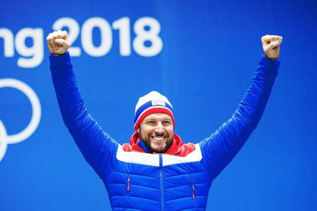 180215 Aksel Lund Svindal of Norway (gold) celebrate at a Medal Ceremony for Alpine Skiing Downhill during day six of the 2018 Winter Olympics on February 15, 2018 in Pyeongchang. Photo: Joel Marklund BILDBYRN kod JM 87625 Copyright: JOELxMARKLUND BB180215JM127