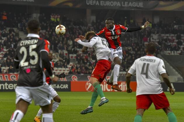 Europa League, OGC Nice - Lokomotive Moskau Racine Coly (OGC Nice) -Aleksei Miranchuk (Lokomotiv Moscou) FOOTBALL : OGC Nice vs Lokomotiv Moscou - Ligue Europa - 15 02 2018 NorbertScanella Panoramic 