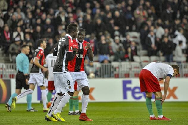 Europa League, OGC Nice - Lokomotive Moskau Joie OGC Nice - Mario Balotelli (OGC Nice) - Malang Sarr (OGC Nice) FOOTBALL : OGC Nice vs Lokomotiv Moscou - Ligue Europa - 15 02 2018 NorbertScanella Panoramic 