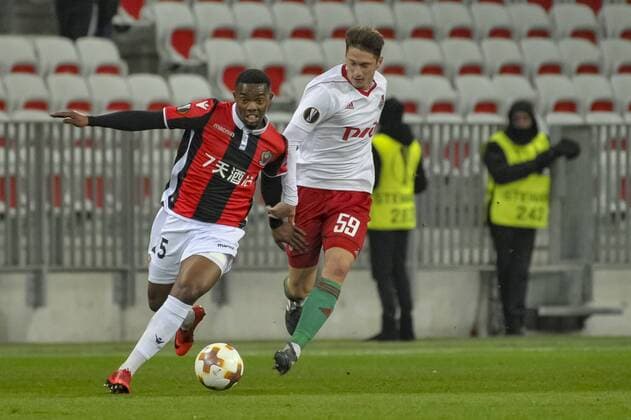 Wylan Cyprien (OGC Nice) - Aleksei Miranchuk (Lokomotiv Moscou) FOOTBALL : OGC Nice vs Lokomotiv Moscou - Ligue Europa - 15 02 2018 NorbertScanella Panoramic 