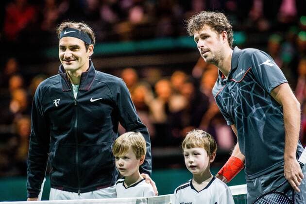 ROTTERDAM: 16-02-2018, ABN Amro WTT Dag 4, Rotterdam, Tennis, Ahoy, Roger Federer en Robin Haase voor de wedstrijd ABN Amro WTT Rotterdam Dag 5  x1984114x