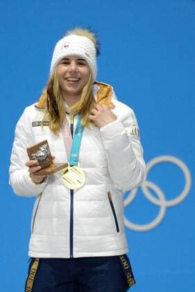 February 17, 2018 - Pyeongchang, South Korea - ESTER LEDECKA of the Czech Republic with her gold medal from the Ladies Super-G event in the PyeongChang Olympic Games Olympische Spiele Olympia OS Pyeongchang 18: Medal Winners - ZUMAl132 20180217_zap_l132_022 Copyright: xChristopherxLevyx