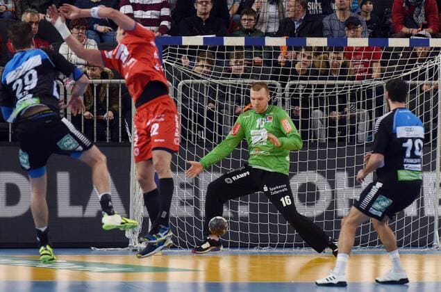 2. Handball-Bundesliga: HC Rhein Vikings - HBW Balingen-Weilstetten; Abwehr Torhüter Thomas Mrkva ( HBW Balingen ) Duesseldorf Copyright: xEIBNER DietrichxJanickix EP_DJA