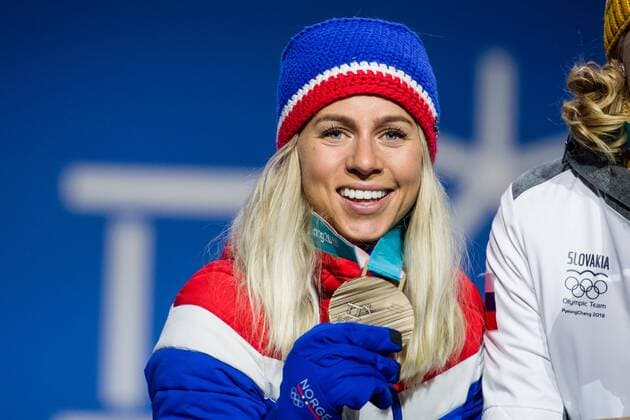 180218 Marte Olsbu of Norway , Bronze, celebrating at a Medal Ceremony for Women s 12.5km Mass Start during day nine of the 2018 Winter Olympics on February 18, 2018 in Pyeongchang. Photo: Petter Arvidson BILDBYRN kod PA 91980 Copyright: PETTERxARVIDSON BB180218PA137