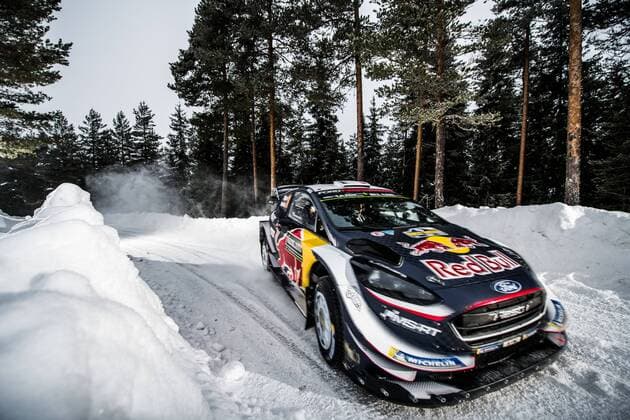 Themen der Woche - SPORT Bilder des Tages - SPORT 180218 Sebastien Ogier med kartläsare Julien Ingrassia, M Ford WRT, Ford Fiesta WRC Motorsport Rallye WM pa SS 17 Likenäs 2 under Rally Sweden den 18 februari 2018 i Torsby. *** 180218 Sebastien Ogier with co-driver Julien Ingrassia M Sport Ford WRT the Ford Fiesta WRC pa SS 17 Likenäs 2 in Rally Sweden on 18 February 2018 in Torsby  Copyright: FREDRIKxKARLSSON BB180218FK003