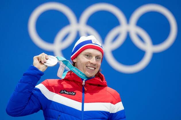 PyeongChang 2018 - Ski Alpin, Riesenslalom Herren Siegerehrung OLYMPICS - 2018 Winter Olympics PYEONGCHANG,SOUTH KOREA,18.FEB.18 - OLYMPICS, ALPINE SKIING - Olympic Winter games Winterspiele Spiele Summer games PyeongChang 2018, Medals Plaza, giant slalom, men, award ceremony. Image shows Henrik Kristoffersen (NOR). Keywords: medal. GEPAxpictures xMaticxKlansek