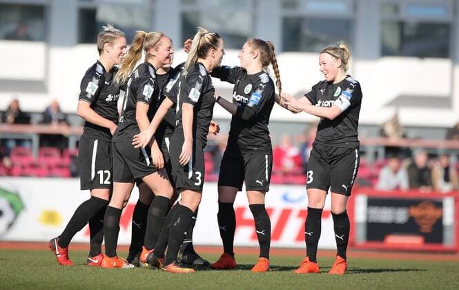 18.02.2018 xcex Deutschland, Köln, Fussball, Frauenfussball Allianz Frauen-Bundesliga Saison 2017 2018 1. FC Köln - 1. FFC Frankfurt Torjubel FFC Frankfurt, Jubel, Freude, Emotionen