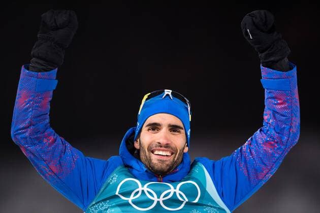 Olympia-Bilder des Tages - SPORT 180218 Martin Fourcade of France, Gold, after the Men s 15 km Mass Start during day nine of the 2018 Winter Olympics on February 18, 2018 in Pyeongchang. Photo: Carl Sandin BILDBYRN kod CS 57999_305 *** 180218 Martin Fourcade of France Gold after the Men s 15 km Mass Start during day nine of the 2018 Winter Olympics on February 18 2018 in Pyeongchang Photo Carl S BILDBYR N code CS 57999 305  Copyright: CARLxSANDIN BB180218CS162