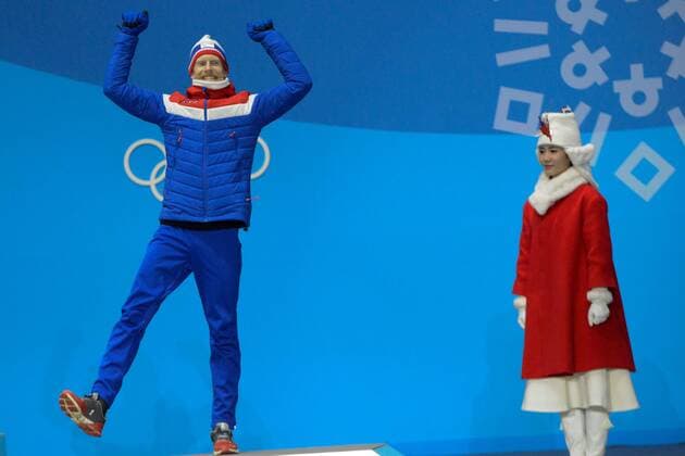 February 18, 2018 - Pyeongchang, South Korea - ROBERT JOHANSSON of Norway celebrates getting the bronze medal in the Men s Large Hill Individual Ski jumping Skispringen Ski nordisch event in the PyeongChang Olympic Games Olympische Spiele Olympia OS Pyeongchang 18: Medal Winners - ZUMAl132 20180218_zap_l132_061 Copyright: xChristopherxLevyx