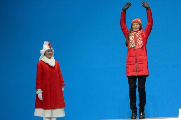 February 18, 2018 - Pyeongchang, South Korea - DARYA DOMRACHEVA of Belarus celebrates getting the silver medal in the Women s 12.5km Mass Start Biathlon event in the PyeongChang Olympic Games Olympische Spiele Olympia OS Pyeongchang 18: Medal Winners - ZUMAl132 20180218_zap_l132_074 Copyright: xChristopherxLevyx