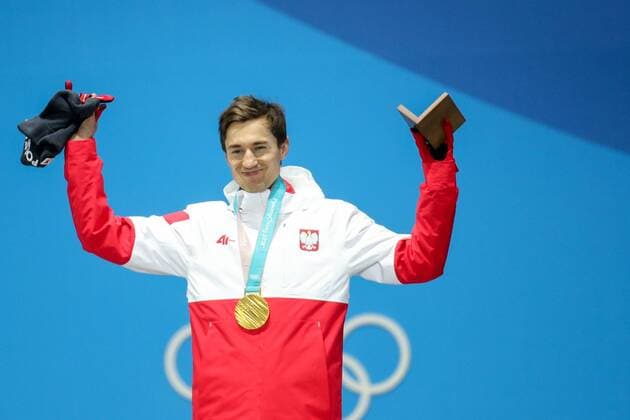PYEONGCHANG,SOUTH KOREA,18.FEB.18 - OLYMPICS, NORDIC SKIING, Ski jumping Skispringen Ski nordisch - Olympic Winter games Winterspiele Spiele Summer games PyeongChang 2018, Medals Plaza, large hill, men, award ceremony. Image shows Kamil Stoch (POL). Keywords: medal.