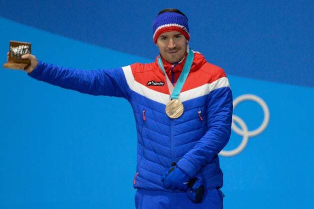 February 19, 2018 - Pyeongchang, South Korea - EMIL HEGLE SVENDSEN of Norway celebrates getting the bronze medal in the Men s 15km Mass Start biathlon event in the PyeongChang Olympic Games Olympische Spiele Olympia OS Pyeongchang 18: Medal Winners - ZUMAl132 20180219_zap_l132_003 Copyright: xChristopherxLevyx