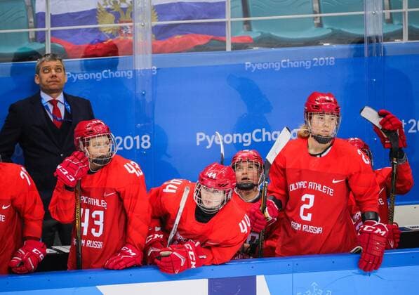 GANGNEUNG, SOUTH KOREA - FEBRUARY 19, 2018: Olympic Athletes from Russia in a women s semifinal Ice hockey Eishockey match against Canada as part of the 2018 Winter Olympic Games Olympische Spiele Olympia OS at the Gangneung Hockey Centre. Sergei Bobylev TASS  TS074AE8