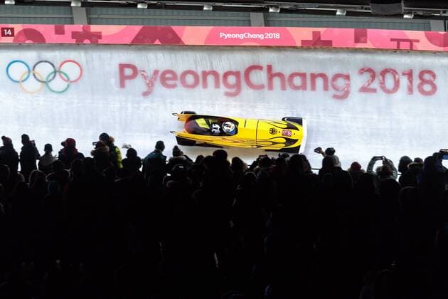 19.02.2018, Olympic Sliding Centre, Pyeongchang, KOR, PyeongChang 2018, Bob, Zweisitzer, Herren, im Bild Francesco Friedrich, Thorsten Margis (GER) Francesco Friedrich Thorsten Margis of Germany during the mens doubles Bobsleigh of the Pyeongchang 2018 Winter Olympic Games Olympische Spiele Olympia OS at the Olympic Sliding Centre in Pyeongchang, South Korea on 2018 02 19. Pyeongchang