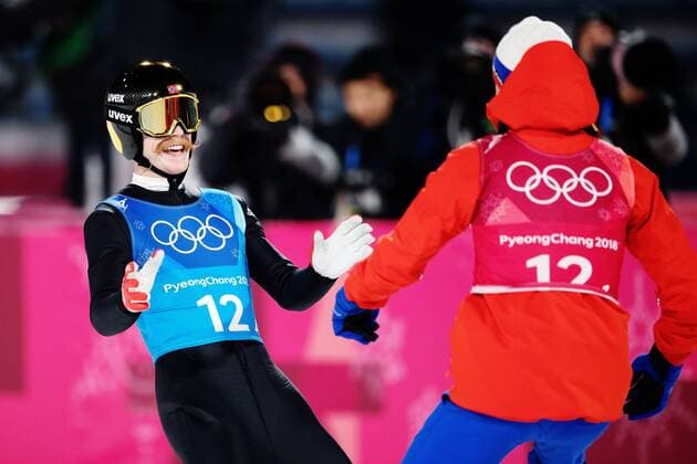 PyeongChang 2018 - Highlights der Olympischen Spiele Olympia-Bilder des Tages - SPORT PyeongChang 2018, Skispringen, Norwegen ist Olympiasieger im Teamspringen 180219 Robert Johansson and Daniel Andre Tande of Norway celebrate after winning the Men s Team Ski jumping Skispringen Ski nordisch during day ten of the 2018 Winter Olympics on February 19, 2018 in Pyeongchang. Photo: Carl Sandin BILDBYRAN kod CS 57999_308 *** 180219 Robert Johansson and Daniel Andre Sive of Norway celebrate after winning the Men s Team Ski Jumping during day ten of the 2018 Winter Olympics on February 19 2018 in Pyeongchang Photo Carl Sandin BILDBYRAN code CS 57999 308  Copyright: CARLxSANDIN BB180219CS164