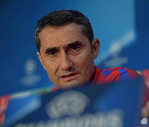 FC Barcelona Barca press conference PK Pressekonferenz Ernesto Valverde manager during the FC Barcelona Press Conference at Stamford Bridge, London, UK. Content Not Available For UK Newspapers Copyright: xSimonxDaelx FIL-11380-0011