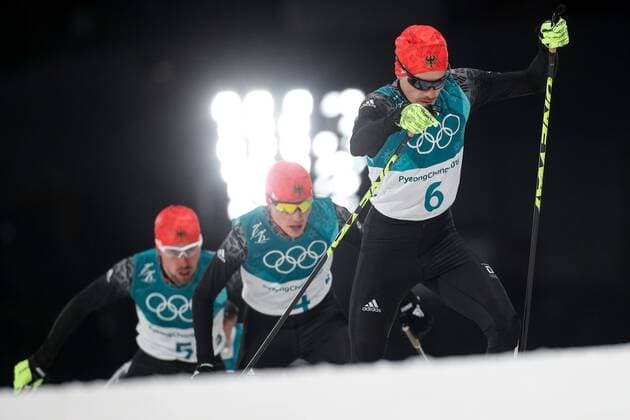 PyeongChang 2018 - Highlights der Olympischen Spiele Olympia-Bilder des Tages - SPORT OLYMPICS - 2018 Winter Olympics PYEONGCHANG,SOUTH KOREA,20.FEB.18 - OLYMPICS, NORDIC SKIING, NORDIC COMBINED, CROSS COUNTRY SKIING - Olympic Winter games Winterspiele Spiele Summer games PyeongChang 2018, 10km Gundersen. Image shows Johannes Rydzek (GER), Eric Frenzel (GER) and Fabian Riessle (GER). GEPAxpictures xMaticxKlansek