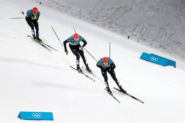 OLYMPICS - 2018 Winter Olympics PYEONGCHANG,SOUTH KOREA,20.FEB.18 - OLYMPICS, NORDIC SKIING, NORDIC COMBINED, CROSS COUNTRY SKIING - Olympic Winter games Winterspiele Spiele Summer games PyeongChang 2018, 10km Gundersen. Image shows Eric Frenzel (GER), Johannes Rydzek (GER) and Fabian Riessle (GER). GEPAxpictures xMaticxKlansek