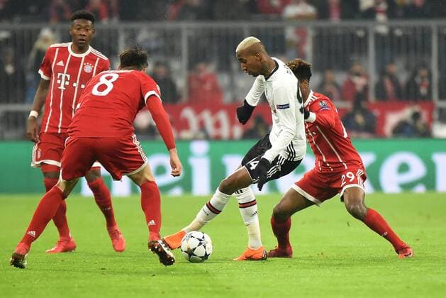 David Alaba (FC Bayern Muenchen), Javier Martinez (FC Bayern Muenchen), Talisca (Besiktas Istanbul), Kingsley Coman (FC Bayern Muenchen). Deutschland, Muenchen: Fussball, UEFA Champions League, Achtelfinale: FC Bayern Muenchen vs Besiktas Istanbul am 20.02.2018, Allianz Arena.