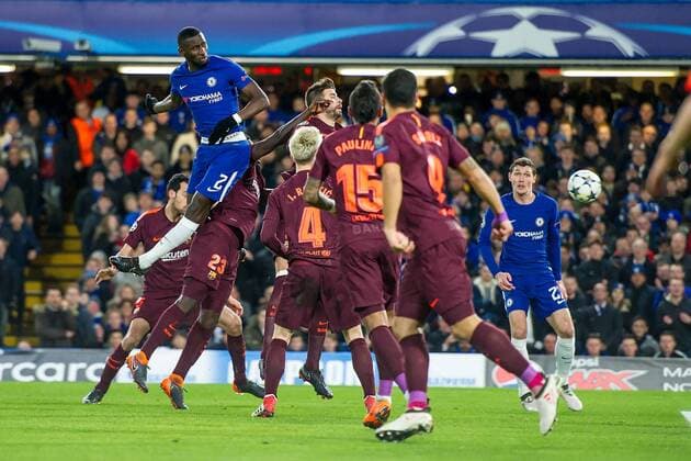 Antonio Rudiger of Chelsea takes a header towards the goal during the UEFA Champions League Round of 16 match between Chelsea and Barcelona at Stamford Bridge, London, England on 20 February 2018. Copyright: xSalvioxCalabresex 19030005