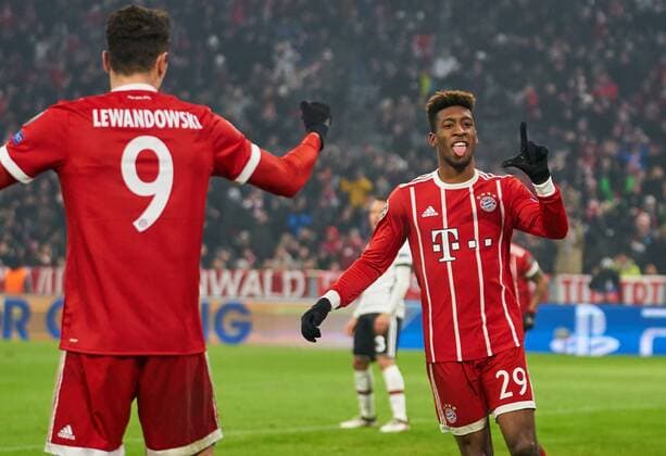 Kingsley COMAN, FCB 29 Torjubel, Jubel nach dem Tor zum 2-0 streckt die Zunge raus, mit herausgestreckter Zunge, FC BAYERN MUENCHEN - BESIKTAS ISTANBUL Achtelfinale Hinspiel, Fussball UEFA Champions League, Muenchen, 20.02.2018 CL Saison 2017 2018, FCB,
