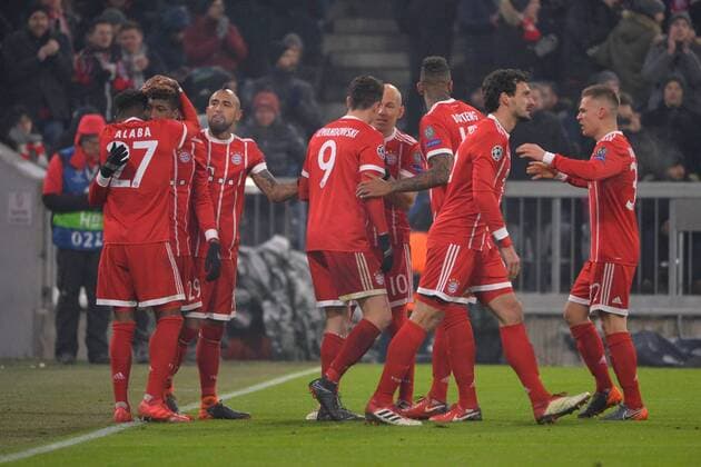 Munich, Germany 20.02.2018, UEFA Champions League - 2017 18 Season, round of last sixteen, Achtelfinale, FC Bayern Muenchen - Besiktas Istanbul, jubel, Torjubel um Kingsley Coman (FCB) nach dem treffer zum 2:0 ( DeFodi527