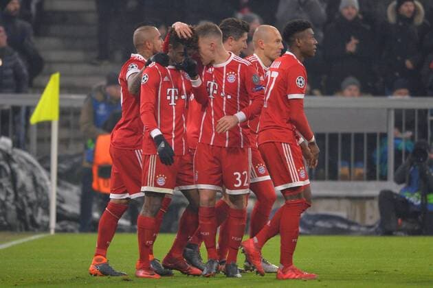 Munich, Germany 20.02.2018, UEFA Champions League - 2017 18 Season, round of last sixteen, Achtelfinale, FC Bayern Muenchen - Besiktas Istanbul, jubel, Torjubel um Kingsley Coman (FCB) nach dem treffer zum 2:0 ( DeFodi527