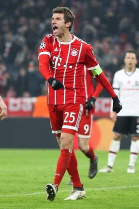 Torjubel von Thomas Mueller 25 (FC Bayern Muenchen) zum 3:0, FC Bayern Muenchen vs. Besiktas Istanbul, Fussball, Achtelfinale, Champions League, 20.02.2018 Muenchen Bayern Deutschland
