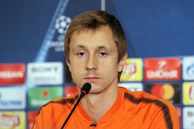 Defender Bohdan Butko of FC Shakhtar Donetsk attends a pre-match news conference ahead of the UEFA Champions League Round of 16 1st leg game against A.S. Roma, Kharkiv, northeastern Ukraine, February 20, 2018. Ukrinform. Shakhtar, Roma hold pre-match news conference in Kharkiv  Copyright: xVyacheslavxMadiyevskyyx