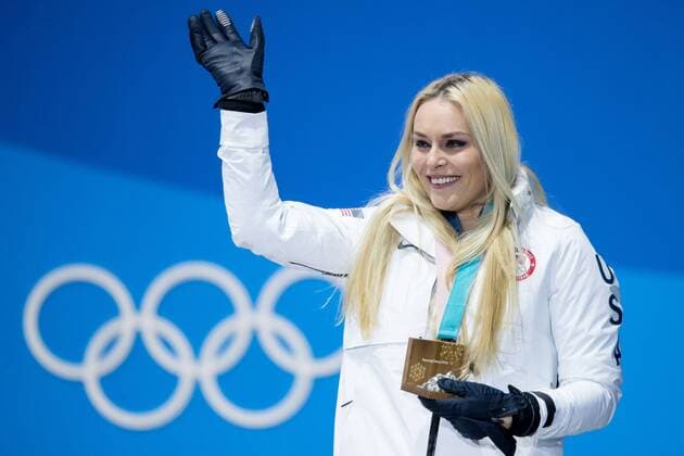 OLYMPICS - 2018 Winter Olympics PYEONGCHANG,SOUTH KOREA,21.FEB.18 - OLYMPICS,ALPINE SKIING - Olympic Winter games Winterspiele Spiele Summer games PyeongChang 2018, Medals Plaza, downhill, ladies, award ceremony. Image shows Lindsey Vonn (USA). GEPAxpictures xMaticxKlansek
