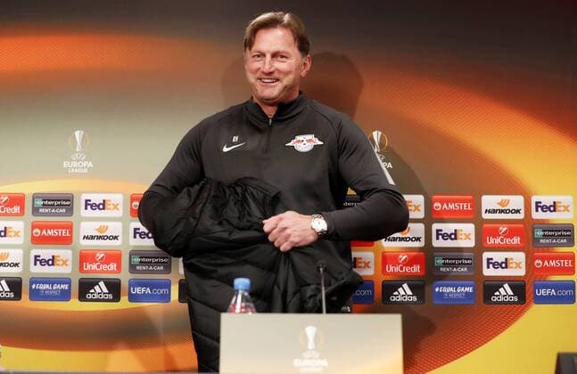 RB Leipzig - PK Euro League Leipzig, 21.02.2018, Red Bull Arena, Fussball, UEFA EURO EM Europameisterschaft Fussball League , PK am Vortag der Partie im 16el Finale, RB Leipzig vs. SSC Neapel , Im Bild: Trainer Ralph Hasenhüttl Hasenhuettl (RB Leipzig) ,