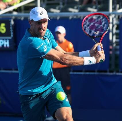February 21, 2018: Steve Johnson, from USA, plays a backhand against Milos Raonic, from Canada, during the 2018 Delray Beach Open ATP Tennis Herren professional tennis tournament, played at the Delray Beach Stadium & Tennis Center in Delray Beach, Florida, USA. Steve Johnson won 6-2, 6-4. CSM Tennis 2018: ATP Delray Beach Open FEB 21 - ZUMAc04_ 20180221_zaf_c04_231 Copyright: xMarioxHoubenx