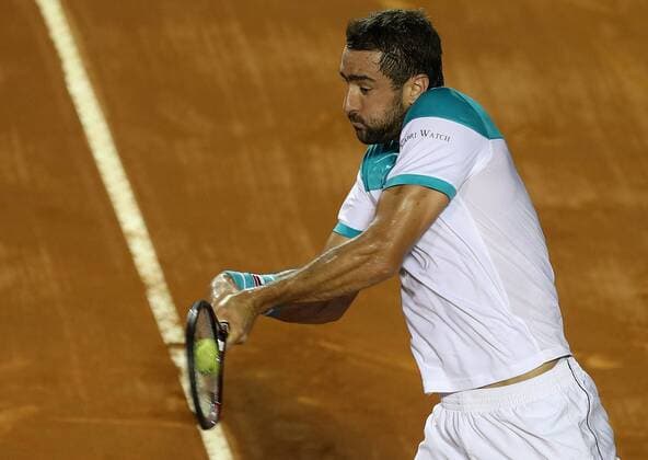 Croatian tennis player Marin Cilic returns the ball to French Gael Monfils during the Rio de Janeiro Tennis Open 2018 in Rio de Janeiro, Brazil, 21 February 2018. Rio de Janeiro Tennis Open 2018 !ACHTUNG: NUR REDAKTIONELLE NUTZUNG!  Copyright: xMarceloxSayaox RIO010 20180222-636548576196126929