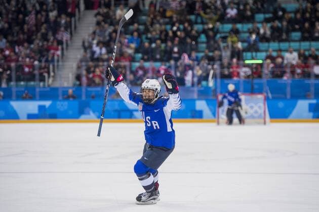 PyeongChang 2018, Eishockey, USA - Kanada, Finale Damen 180222 Sidney Morin of USA celebrates the 1-0 goal during the Women s Ice hockey Eishockey final between USA and Canada during day thirteen of the 2018 Winter Olympics on February 22, 2018 in Pyeongchang. Photo: Petter Arvidson BILDBYRAN kod PA 91993 Copyright: PETTERxARVIDSON BB180222PA014