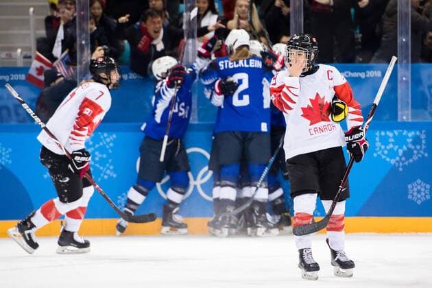 PyeongChang 2018, Eishockey, USA - Kanada, Finale Damen 180222 Marie-Philip Poulin of Canada looks dejected after the 2-2 goal during the Women s Ice hockey Eishockey final between USA and Canada during day thirteen of the 2018 Winter Olympics on February 22, 2018 in Pyeongchang. Photo: Petter Arvidson BILDBYRN kod PA 91993 Copyright: PETTERxARVIDSON BB180222PA038