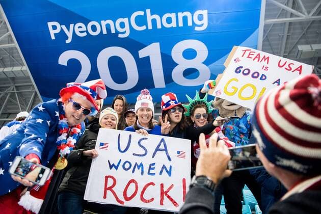 PyeongChang 2018, Eishockey, USA - Kanada, Finale Damen 180222 Fans of USA during the Women s Ice hockey Eishockey final between USA and Canada during day thirteen of the 2018 Winter Olympics on February 22, 2018 in Pyeongchang. Photo: Petter Arvidson BILDBYRAN kod PA 91993 Copyright: PETTERxARVIDSON BB180222PA045